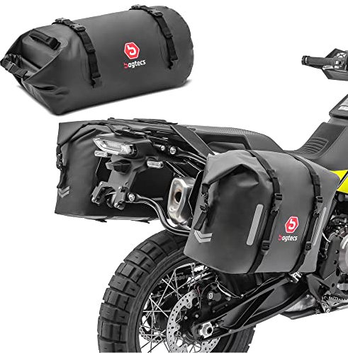 Motorrad Satteltaschen mit Gepäckrolle Bagtecs WP8 + RB30 Drybag 90 Liter