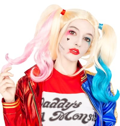 Funidelia Peluca Oficial de Harley Quinn - Escuadrón Suicida para mujer. Accesorios de disfraces para adultos para fiestas, Carnaval y Halloween