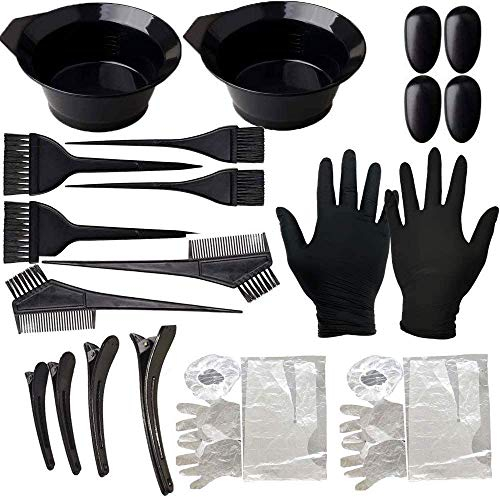 22Pcs Haare Färben Set, DIY Salon Haar Haare Färben Set einschließlich FärbeschaleHaarklammer,Handschuh,Ohrpolster.