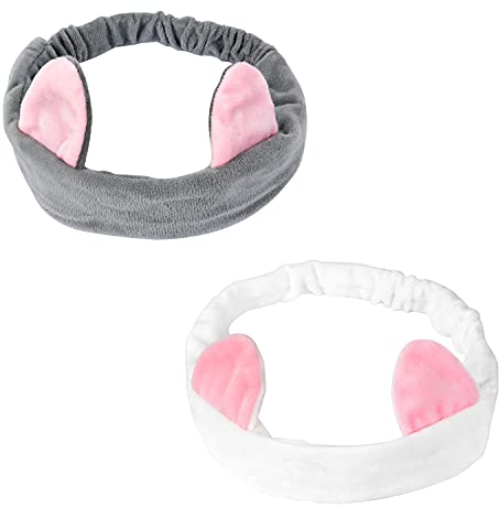 Haarband Schminken, 2 Stück Haarband Make Up Haarband Kosmetik Haarband Damen Kosmetik Schmink Haarband Abschmink Haarband, Dunkelgrau und Weiß