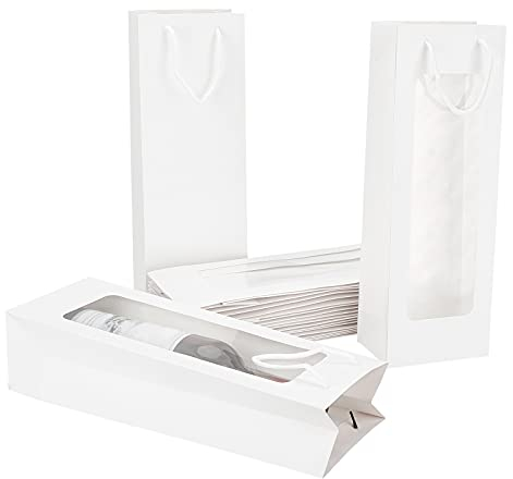PH PandaHall Wein-Geschenktüten mit Klarem Fenster, Weiße Kraftpapier-Weintaschen mit Griffen Feste Champagner-Taschen für DIY Weinflaschen Geschenk Weihnachten Hochzeit Party, 36x12.5x8.5cm 12 Stück