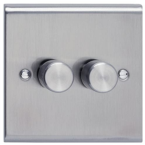 Deta SD1415SS Universal LED Dimmer Switch 2Gang 2Way 3-250 Watt (Stainless Steel)