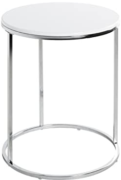 HAKU Beistelltisch Chrom, weiß, MDF, Metall - Maße: H 50 x Ø 40 cm, Style: Modern