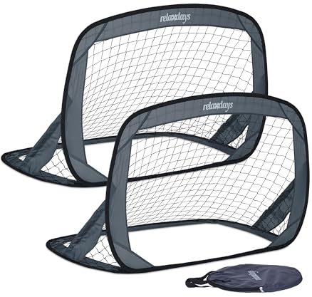 Relaxdays Porta da Calcio Pieghevole in Set da 2, Porticina Pop Up da Giardino. per Bambini, HxLxP: 78x121x80 cm, Grigio
