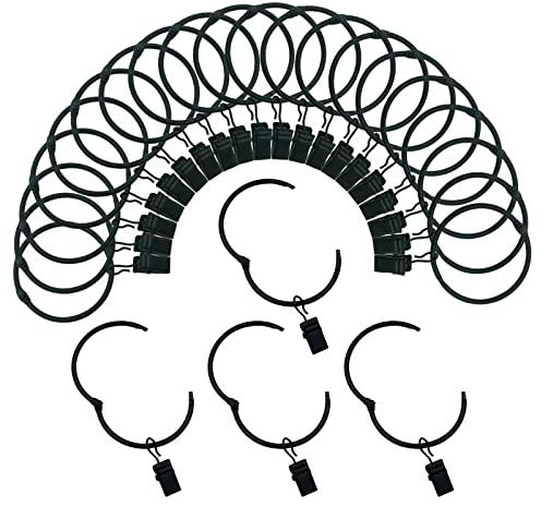 TXZWJZ Curtain Rings with Clips 1 Inch Interior Diameter Openable 24 Pack Rustproof Metal Hangers Ring Decorative Drapery Vintage Black