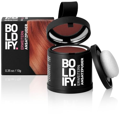 BOLDIFY Ansatzpuder ﻿Großpackung - Haar Concealer zur Haarverdichtung für Frauen und Männer, Grauabdeckung für 48h, wasserfestes Haar Make-up zum Ansatz kaschieren (Rotbraun)