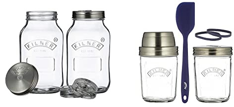 Kilner Fermentier Set, 2 Gläser á 1 Liter Fermentierglas, Transparent, 10 x 10 x 18 cm & 0025.035 Sauerteig, Glas, 350 milliliters