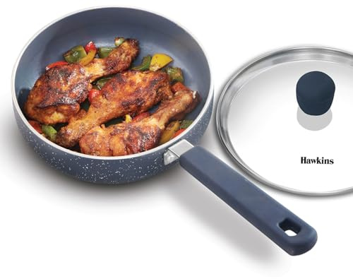 Hawkins Ceramic Nonstick Frying Pan, 16 cm Diameter, Induction Fry Pan with Glass Lid, Granite Omlette Egg Pan, Fish Pan (ICF16G)