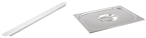 Vogue K094 Stainless Steel Gastronorm Adaptor Bar 325mm Bain Marie Container Divider, silver & Vogue K969 Stainless Steel Lid With Centre Handle For 1/3 Gastronorm Pan