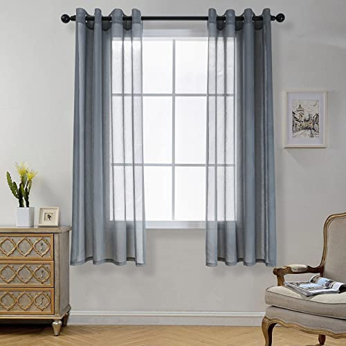 CUCRAF Transparente Gardinen mit ösen Vorhänge Wohnzimmer & Schlafzimmer, H145 x B140cm 2er Set Transluzente Vorhange Grau, Unifarbene Pflegeleichte und Knitterfreie in Leinenoptik