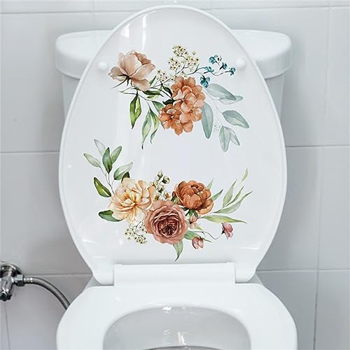 Cachpib Autocollants Sticker Muraux pour Salle de Bain, Toilettes, Motif Feuilles de Fleurs, Stickers abattant WC, 20 x 30 cm