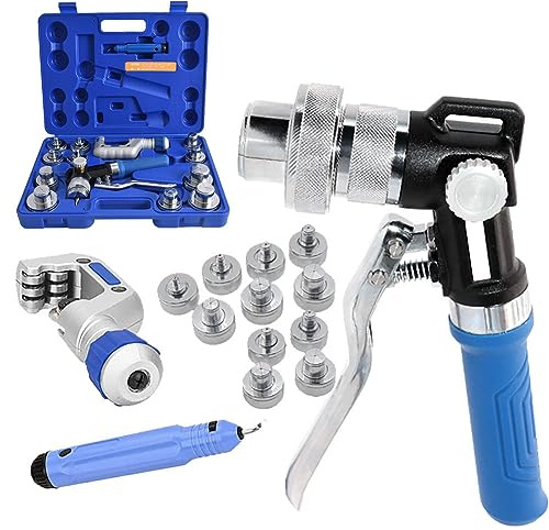 HYQNG Hydraulic Tube Expander Kit HVAC Swaging Tool Kit 3/8 to 1-1/8 Inches Air Conditioning Copper Tubing Expander with Pipe Cutter, Deburring Tool, Pipe Expanding Tool Refrigeration Tool 10-28mm
