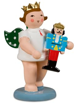 Rudolphs Schatzkiste Miniaturengel mit Olbernhauer Marktfigur Nussknacker ohne Krone Höhe ca. 6cm NEU Holzengel Miniaturfigur Figuren Seiffen Frühling Erzgebirge Holzfigur Weihnachten Fensterschmuck