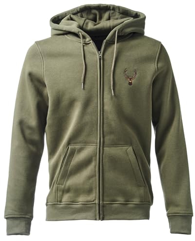 Baddery Jägerjacke Herren - Hirsch (Bestickt) - Jagdjacke Männer - Geschenk für Jäger - Kleidung Jagd Zubehör (BY012 Zip-Hoodie Oliv M)
