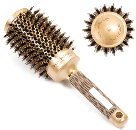 Rundbürste zum Föhnen, Haarbürste Rund, Rundbürste Nano Thermo-Keramik & Ionic Tech Haarbürste, Rundbürste mit Wildschweinborsten, verbessert die Textur zum Stylen, Locken und Glänzen der Haare (53cm)