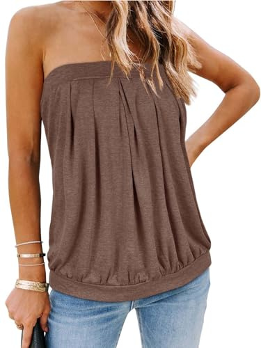 CHICGAL Tube Tops for Women Summer Tank Sexy Tunics Off The Shoulder Plus Size Blouse Shirts (Coffee Hemp,L)