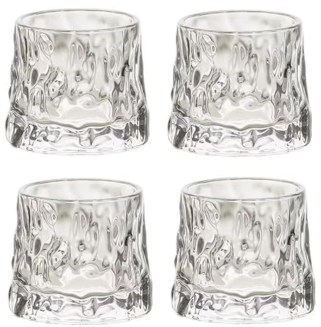 NobeOnbe 4pcs Verres à Whisky rotatifs, Verre à Motifs de Marteau rétro à la Maison, Tasse à vin rotative en Verre de Cristal 150ML,A