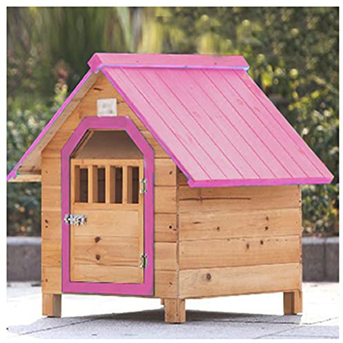 LANAZU Wetterfeste Hundehütte aus Holz, große Hundehütte im Freien, Holzhaus für Hunde und Katzen mit Tür, geeignet für Garten, Innenhof (77×88×81cm)