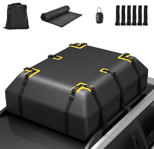 GOPLUS 600L Auto Dachbox, wasserdichte Dachtasche für Autos mit/ohne Gepäckträger, Gepäckbox mit Rutschfester Matte & 6 Türhaken, Aufbewahrungsbox für Reisen und Gepäcktransport (600L)
