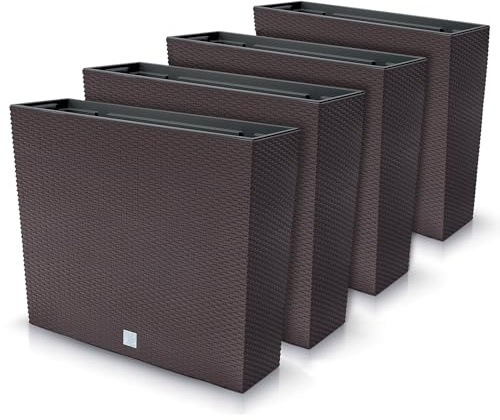 Set di 4 Vasi per Fiori Piante Rettangolari Rato Case T In Plastica 58x18x49,8cm Da Interno Esterno Marroni Volume 44 Litri Design Moderni