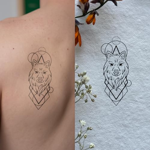 Wolf in Formen - Inkster Tattoo | vegane & wasserfeste Temporäre Tattoos für Erwachsene - EU-Kosmetikzertifizierte Farbe - revolutionäres 2 Wochen Tattoo | Premium Klebetattoos