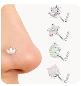 Kakonia Nasenpiercing Gold Chirurgenstahl L-förmig Nasenpiercing Stecker Silber Opal CZ Türkis Biene Planet Nasenstecker ohrstecker Set Nostril Piercing