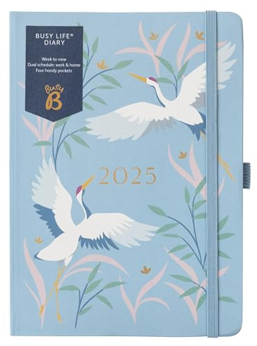 Busy B - Planificateur semainier Busy Life - Janvier à Décembre 2025 - Oiseaux - Agenda A5 avec double emploi du temps, calendrier annuel, pochettes pour stylos et bande de fermeture élastique