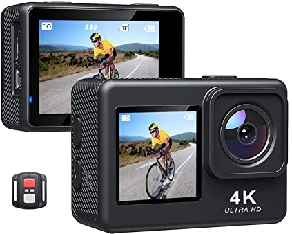 DIGNIFE Action Camera, 60fps 4K Action Camera 16MP 2.0 Inch LCD EIS 4x Zoom Video Shooting 30m Waterproof Go Sports Helmet Pro Cam(With 128G SD Card)