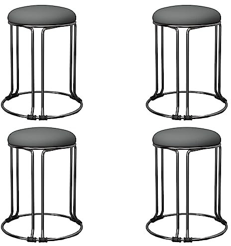 Metal Stackable Backless Stools Set of 4 with Upholstered Round Seat and Non Slip Foot Mat for Bar Kitchen Living Room Office Black 4 Pack