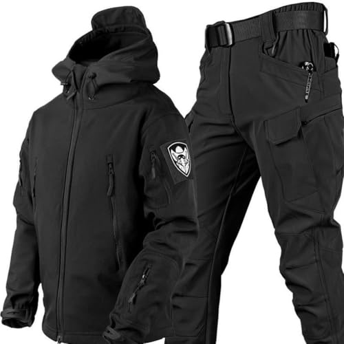 TAUIANE Combinaison De Ski D'ExtéRieur pour Homme, Combinaison De Combat Militaire, Ensemble Veste De Ski ImperméAble Et Chaude + Pantalon De Neige pour l'hiver,Noir,L