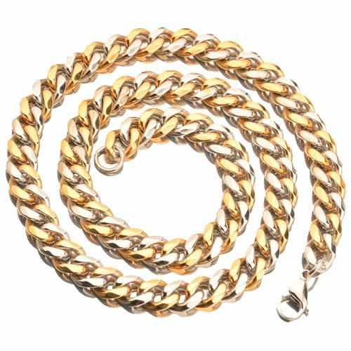Beydodo Kette Herren ohne Anhänger Edelstahl, Panzerkette Curb Chain mit Karabinerverschluss 13MM Hip Hop Kette Gold Silber 61CM Freundschaftskette Personalisiert