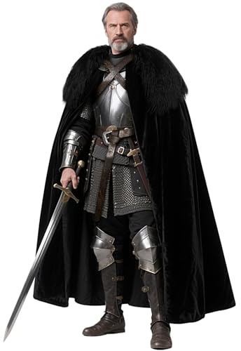 keland Capa de piel vikinga para hombre, disfraz medieval de Juego de Tronos, para Halloween, color negro
