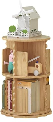 Drehbarer Bücherregalturm, drehbares Bücherregal, 360° drehbares Bücherregal, stapelbare Regale, bodenstehendes Lagerregal aus Massivholz für den Einsatz in Schlafzimmern (2-stufig)