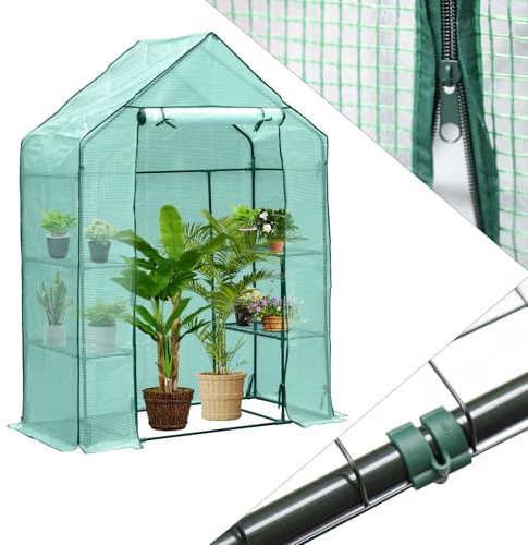 Eikuavons Gewächshaus,Tomatengewächshaus mit Regale für Pflanzen,143*73*195cm,135g PE-Plane,Wetterfest,Treibhaus mit Tür(Grün),für Garten oder Balkon
