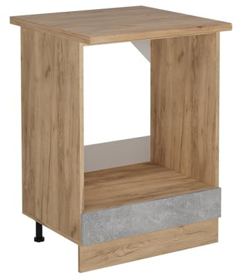Vicco Herdumbauschrank R-Line, Beton, 60 cm, AP Eiche, zur freien Kombination innerhalb modularer Küchensysteme