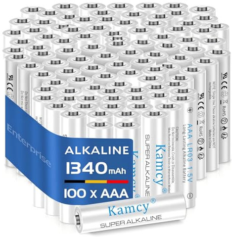 KAMCY Piles AAA, Lot de 100, 1340 mAh, Batterie Alcaline, 1,5V AAA Micro LR03, Enterprise, pour Une Énergie Fiable, Pack de Stockage en Emballage écologique