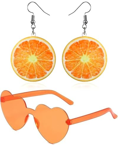 CULEB Ohrringe Orange und Herzförmige Sonnenbrille,Aperol Ohrringe,Herzbrille Orange,Aperol Kostüm Damen,Lustige Geschenke für Damen,für Karneval Partys Geburtstagsgeschenke