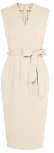 GRACE KARIN Damen Elegant Sommer Etuikleider Festliches Cocktail Bleistiftkleid Knielang Business Kleider Beige XL