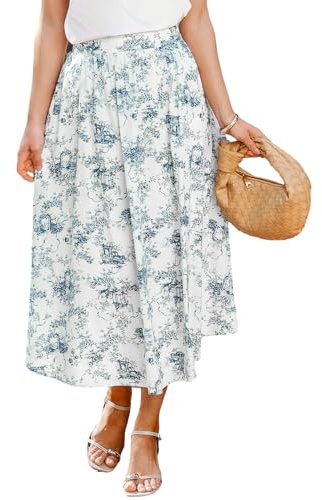 CUPSHE damkjol bomull hög midja fransk landsbygd toile maxikjol, Blå blommig, XL