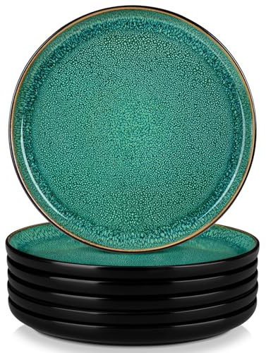 vancasso Serie PLAYA Set di 6 Piatti, 26cm Piatti Piani in Gres, Piatti da Tavola, Piatti da Pasta Spaghetti, Forno a Microonde e Lavabile in Lavastoviglie, Smalto Reattivo Verde