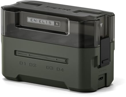 Tilta EN-EL15 Akkuladegerät 4-Kanal mit USB-C Ladekabel | Kompatibel mit EN-EL15/EL15C/EL15B/EL15A Batterien, Ladecase, Tragbare Ladestation, 45W PD Schnellladung