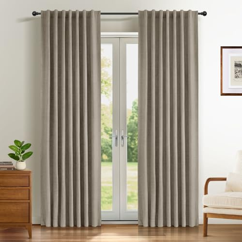 INOVADAY 100% Rideau Occultant Thermique Isolant Anti Froid et Chaleur 2 Panneaux, Rideau Opaque Lumiere Anti-UV pour Salon et Chambre,140L X 175H cm,Lin
