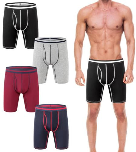 DecorDwell Lot de 4 Boxer Homme sous-vêtements Long Doux Coton Stretch Sports Culotte Underpants Sport Fitness Caleçons Briefs,L