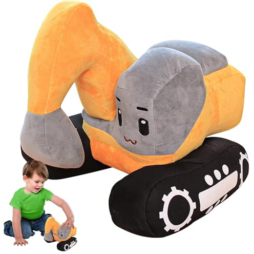 TIVUNORON Kinder Plüsch Bagger, Cartoon Bagger Kissen Plüschtier, Plüsch Tractor Spielzeug Geburtstagsgeschenk für Jungen und Mädchen, 26 * 23cm