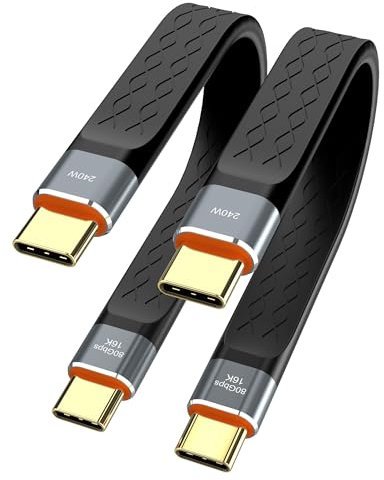 YIWENTEC 80Gbps Thunderbolt 5 Compatible Cable with up to 120Gbps Bandwidth Amplification and 240W Charging Power Compatible with Thunderbolt 4, USB 4 and USB-C 13.5cm (W0405-2PC)