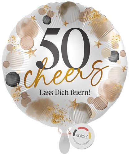 balloa Folienballon XXL 50 cheers Lass dich feiern, Helium Luftballon Geburtstag Deko Ballon 50 Jahre Geschenk Feier Party Spruchballon Ballondeko Frau Mann Jubiläum, 53cm