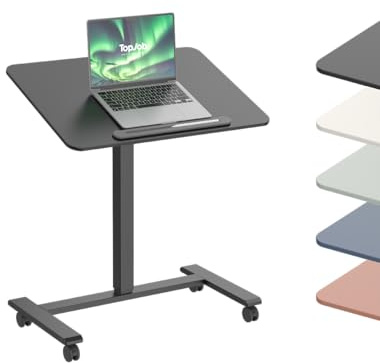 TopJob ANYDESK FOLD Mobile Standing Desk, Portable with Lockable Wheels, Foldable Stand Desk, Rolling Computer Workstations, Used for Home, Couch Side Table, Bedside Table in Bed Room Kitchen (Black)