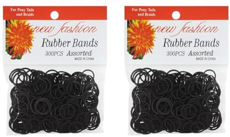 2x 300Pcs Rubber Bands Black and Mix Colourful Elastic Bands File Folder Elastic, Rubber Bands Stationary Thick Strong Elastic Stretchable Bands for School & Home Supplies, NMB (Black, 600Pcs)