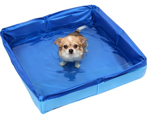 HERKINDNESS Hundepool Faltbar 50x50x10cm Planschbecken für Hunde | Platzsparender Hundepool aus PVC mit faltbarem Design, geeignet für kleine Hunde, Katzen und Haustiere im Garten