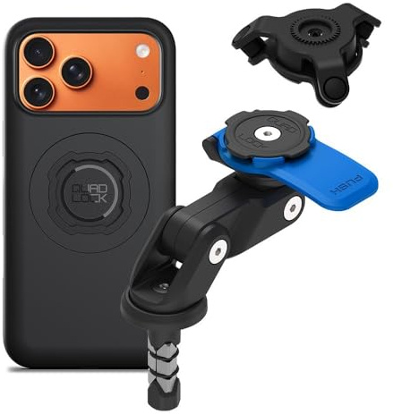 QUAD LOCK Gabelschaft-Handyhalterung (V2) für Motorrad mit Vibrationsdämpfer und MAG Hülle für iPhone 17 Pro Max